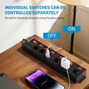 Dewenwils stekkerdoos met 6 stopcontacten, 2 USB-poorten, individueel geschakeld, brede afstand tussen stopcontacten en 90°-ontwerp, overbelastingsbeveiliging en kinderbeveiliging, 3680 W/16 A, 5 m kabel, zwart image 1