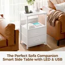 Seventable LED Bedside Table with Charging Station & 2 Storage Drawers - Small Nightstand with Double Plug Adaptor & 2 USB - Slim Bedside Cabinet for Bedroom Living Room Sofa Couch image 2