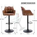 Ensemble de 2 tabourets de bar en cuir PU pivotant pour cuisine et petit-déjeuner, tabouret de comptoir moderne réglable (marron) image 2