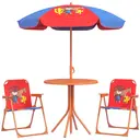 Outsunny Kids Bistro Set Children Table and Chair Set Garden Furniture Cowboy Themed 4 Pieces w/ Adjustable Parasol, Foldable Chairs for 2-5 Years – Blue and Red image 0