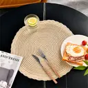 6 pieces, round 38cm woven placemats with outer ring three-strand placemat  Milk coffee, anti-slip polyester Nordic placemats, suitable for home, kitchen, and dining table use, perfect for holiday parties, birthdays, weddings, and dinners image 1