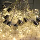 Globe LED String Lights with Clear Plastic Bulbs | 10×5L Warm White LEDs, 10 Bulbs (6×9cm/bulb), 30cm Spacing, 50cm Transparent Cord, Silver Metal Base | With 3AA Battery Box(Indoor/Timer), Battery Not Included image 3