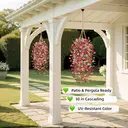 4Pcs 29.5in/75cm
Artificial Faux Hanging Flowers Plants for Outdoor Decor Outside Fake Mums Violets with Eucalyptus Realistic Daisy Trailing Vines for Yard Balcony Porch Decor(red&pink) image 3