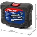 WORKPRO Jeu de douilles 24 pièces avec clé à cliquet 3/8", 11 douilles métriques et 10 douilles SAE, barre d'extension, jeu de clés à cliquet pour bougies d'allumage, clés mixtes, avec boîte en plastique moulé par soufflage image 4