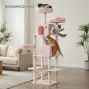 SONGMICS Arbre à chat hauteur 206 cm avec 13 griffoirs, 2 plateformes, 2 niches et panier, hamac, pompon - Rose bonbon image 3