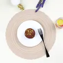 6 pieces, round 38cm woven placemats with outer ring three-strand placemat  Milk coffee, anti-slip polyester Nordic placemats, suitable for home, kitchen, and dining table use, perfect for holiday parties, birthdays, weddings, and dinners image 5