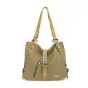 Kono Canvas Convertible Shoulder Bag, Large Capacity 2-in-1  Tote with Backpack Straps for Work, Travel and School Khaki image 0