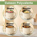 IAGREEA Klootwijk Autocuiseur électrique portable 1,6 L - Mini appareil à ramen, polyvalent, sans surveillance, antiadhésif, avec protection contre l’ébullition à sec, pour nouilles et soupe aux œufs, compact pour chambre d’étudiant et bureau (beige) image 1