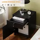 Mobile File Cabinet with Lockable Drawer & Door, Under Desk Rolling Filing Cabinet with 4 Wheels, Wooden Stationery Storage Cabinet for Home Office Black image 4