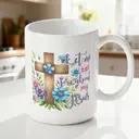 Alphynix 1 Mug blanc 33cl avec citation "Laisse-moi te parler de mon Jésus" & design croix de bois fleurie, cadeau chrétien inspirant de Noël ou Thanksgiving,Le cadeau de la saint-valentin, cadeau d’anniversaire image 1