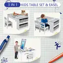 GRAVFORCE Kids Art Table and Chair Set, Wooden Toddler Craft Easel Desk with 2-Tier Open Shelf, Storage Bins, Paper Roll, Paint Cups, Children Play Activity Furniture Grey image 1