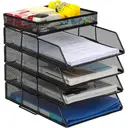 Senhoglb Bac à courrier format A4 à 4 niveaux, empilable avec porte-documents intégré, Noir, Offre spéciale Nouvel An, idées cadeaux image 0