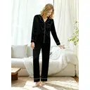 IZURIA lapel silk-like black long sleeved top and pants set  S image 6