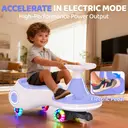 Neuleb Voiture électrique 12 V avec pédale, batterie rechargeable, trottinette 2-en-1, 3 vitesses, vitesse max. 5 km/h, anti-basculement, haut-parleur musical et roues lumineuses, charge max. 72 kg, cadeau pour enfants dès 3 ans, Purplr image 8