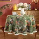 Bird and Floral Pattern Table Cloth Boho Style Jacquard Table Cover for Kitchen Dining Vintage Washable Round 55 Inch Tablecloth with Tassels image 0