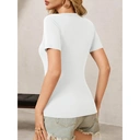 Women's Summer Sexy Short Sleeve Tshirt Tops Deep V Neck Shirts Casual Slim fit Basic T-Shirt Tee (white， S) image 1