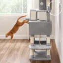 SONGMICS Arbre à chat avec 13 poteaux à griffer, 1 rampe, 2 perchoirs, 2 niches, panier, hamac, pompons, gris clair - 168 cm image 4