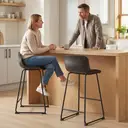 HOMCOM Modern Bar Stools Set of 2, PU Leather Upholstered Barstools, Counter Height Kitchen Chairs with Footrest for Breakfast Bars, Dining Room, Black image 1