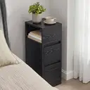 Ochama Set of 2 Narrow Side Tables, Slim End Table with 2 Drawers, 1 Open Compartment, for Living Room, Bedroom, Black image 3
