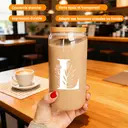 Alphynix Gobelet en verre avec couvercle en bambou et paille 500 ml - Lettre L blanche image 2