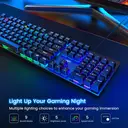 ET 100% kabelgebundene mechanische Tastatur, US-Layout (QWERTY), RGB, 104 Tasten, ultraschlank, mit LED-Hintergrundbeleuchtung, USB-kabelgebunden, mit Blue Switch, langlebige ABS-Tastenkappen, Anti-Ghosting, verschüttungssicher, für PC, Mac und Xbox image 6