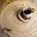 Lot de 6 sets de table ronds en polyester et coton tissé effet pailleté, diamètre de 38 cm - Brun clair image 1