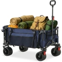 CLIPOP Festival Trolley with All-Terrain Wheels, 180L Folding Wagon with Expandable Tailgate and Adjustable Handle Large Capacity Garden Cart for Beach Camping Outdoor Blue image 0