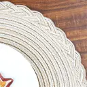 6 pieces, round 38cm woven placemats, Polyester outer layer with three-strand placemat, white coffee，anti-slip polyester Nordic placemats, suitable for home, kitchen, and dining table use, perfect for holiday parties, birthdays, weddings, and dinners image 7