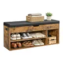 Ochama x SONGMICS Storage Bench with Cushion, Shoe Bench with Padded Seat, Entryway Bench with 3 Compartments, Hidden Storage, Shelves, Rustic Brown image 1