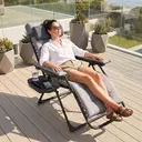 Outsunny Zero Gravity Chair, Folding Adjustable Sun Lounger Garden Recliner with Arm Pads, Cushion, Cup Holder and Headrest,  image 1