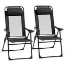 Outsunny Folding Garden Chairs Set of 2, 5-Position Recliner Camping Chair with High Back, All Weather Texteline Seat, Portable Outdoor Dining Chairs with Headrests for Patio, Picnic, Black image 0
