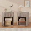 HOMCOM Modern Bedside Table Set of 2, Bedside Cabinet with Drawer and Open Shelf, Side End Table, Nightstand for Bedroom, Oak image 1