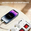 Dewenwils stekkerdoos met 6 stopcontacten en 2 USB-poorten, individueel geschakeld, brede afstand en 90° stopcontacten, overbelastingsbeveiliging en kinderbeveiliging, 3680 W/16 A, 3 m kabel, wit image 4
