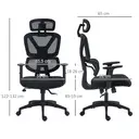 Vinsetto Ergonomic Office Chair, Mesh Swivel Desk Chair with Lumbar Support, Padded Seat, Adjustable Height and Headrest for Home Office, Black image 2