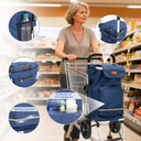 Foldable Shopping Trolley with Cooling Compartment, 3-in-1 Trolley, Sack Truck & Shoulder Bag, Shopping Trolley, Shopping Trolley 43L Capacity & Tie Down Strap, Shopping Cart with Wheels, Foldable Trolley, Grocery Shopping, Portable Trolley, Blue image 3