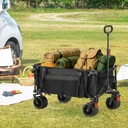 CLIPOP Festival Trolley with All-Terrain Wheels, 180L Folding Wagon with Expandable Tailgate and Adjustable Handle Large Capacity Garden Cart for Beach Camping Outdoor Black image 8