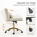 HULALA HOME Vanity Chair with wheels Criss Cross Legged Armless Adjustable Height Velvet Swivel Chair for Home Office Bedroom, Ivory image 2