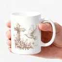 Alphynix 1pc Dove and Cross Mug, 11oz White Ceramic Cup with Flying Pigeon, Floral Cross and Pink Flowers, Serene Gift for Peace Lovers, Christian Home image 2