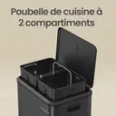 JOYFURNOS Poubelle de cuisine à 2 compartiments avec couvercle à fermeture douce, poubelle de recyclage en acier avec seaux intérieurs et pédale large, noir image 6