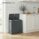 SONGMICSHOME  Prullenbak met 2 Compartimenten, 2 x 30 L Dubbele Afvalemmer met Deksel, Pedalen, Kunststof Binnenemmers, Softclose, Groenachtig grijs image 4