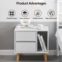 CLIPOP Modern Bedside Table with 2 Drawers and Open Side Storage Cabinet Storage Unit Nightstands White image 3