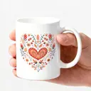 Alphynix 1 Mug Cœur Floral, 33cl céramique blanche avec design fleuri multicolore fleurs orange, rouge, bleu, cadeau romantique pour elle,Le cadeau de la saint-valentin, cadeau d’anniversaire image 2