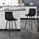 CLIPOP Velvet Bar Stools with Backrests Set of 2,  Matte Black Metal Legs, 2 PCS Kitchen Counter Bar Stools (65 cm Seat Height) 051 Black image 1