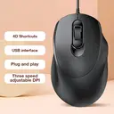 Rexsun Wired Mouse – 4 Buttons, Adjustable DPI 1000/1200/1600, Silent Click, Ergonomic Design, USB Connection, Compatible with Windows & Mac, Black, V2 image 1