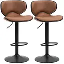 HOMCOM Bar Stool Set of 2 Microfiber Cloth Adjustable Height Armless Chairs with Swivel Seat, Brown image 0
