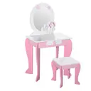 HOMCOM Girls Dressing Table with Mirror, Stool, Kids Dressing Table, Unicorn-Designed Play Toy for Toddles Girls Age 3-6 Years, Acrylic Mirror, Pink and White image 0