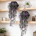 2Pcs 31.49in/80cmArtificial flower wall hanging simulation plant rattan wall hanging indoor wall decoration chlorophytum comosum false flower golden bell willow ceiling decoration(purple) image 1