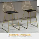 HOMCOM Set of 2 Bar Stools, Modern Counter Height Breakfast Bar Chairs with Wire Metal Frame for Kitchen, Dining Room, Gold image 3