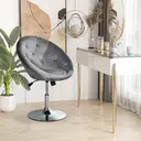 HOMCOM Swivel Dressing Stool, Velvet-feel Upholstered Vanity Chair, Adjustable Height Tub Makeup Chair with Button Tufting and Thick Padding for Bedroom, Grey image 1