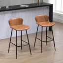 HOMCOM Bar Stools Set of 2, PU Leather Upholstered Bar Chairs, Breakfast Kitchen Counter Chairs with Backs, Steel Legs and Footrests for Dining Room, Brown image 1